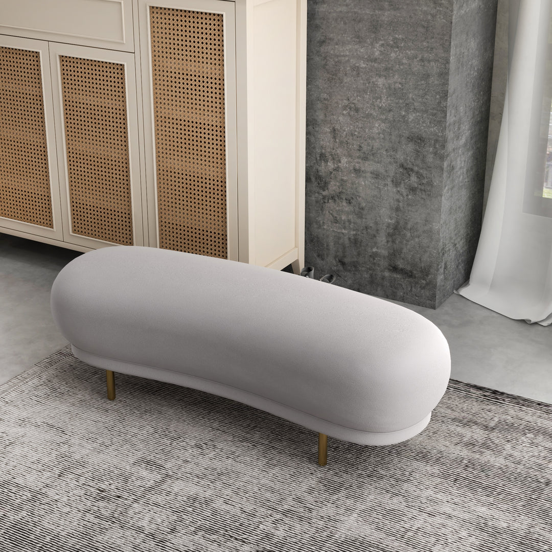 Modern Grey Velvet Bench Upholstered Curved Bench for End of Bed with Metal Legs