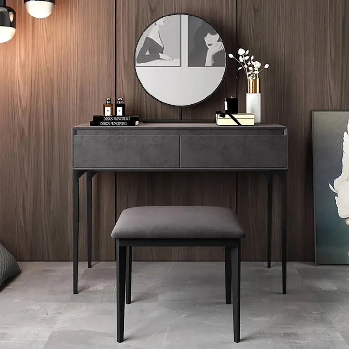 Modern Grey Makeup Vanity Set with Velvet Surface Dressing & Mirror & Stool in Small