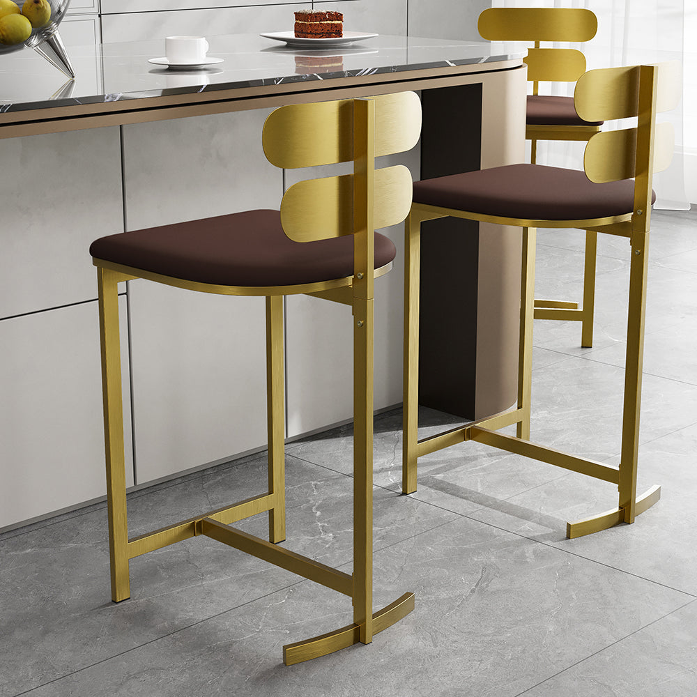 Modern PU Leather Brown Counter Stools with Back Breakfast Kitchen Bar Stool