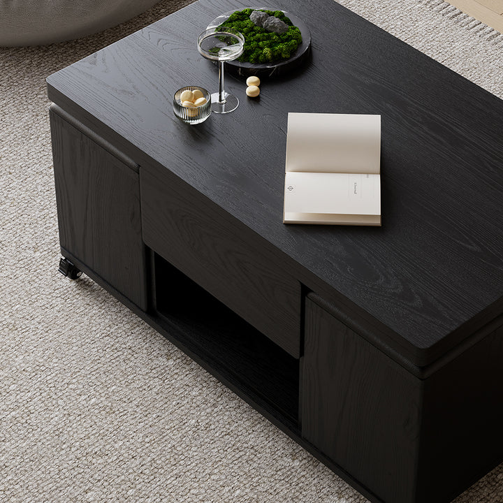 Modern Black Lift Top Coffee Table 4 in 1 with Storage Ottoman Foldable and Casters Transforming Into Dining Table