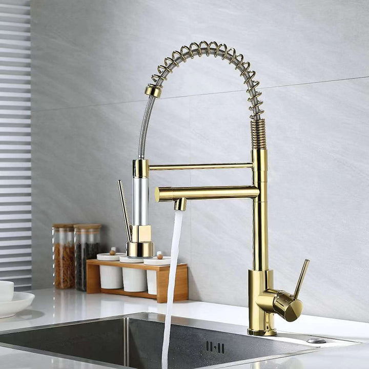 Brewst Luxury Pull Out Sprayer Double Spout Kitchen Mixer Tap Monobloc Solid Brass