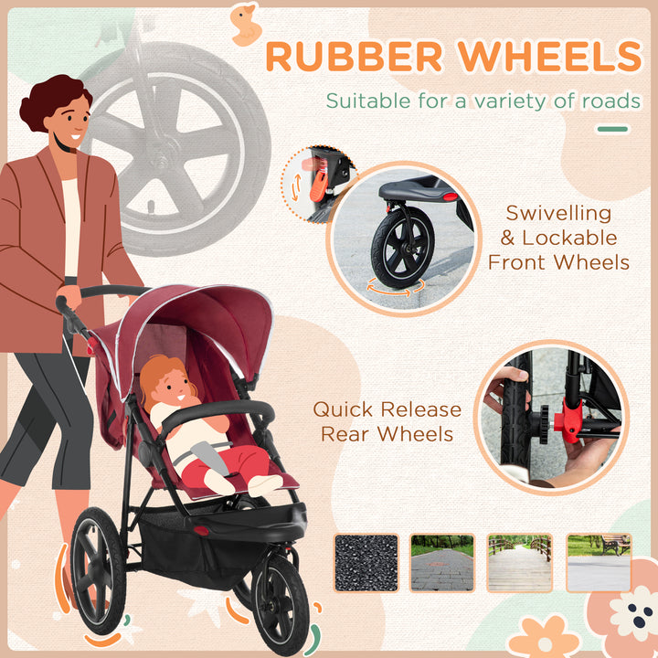 Foldable Tri-Wheeler Pushchair with Sun Canopy and Storage Basket