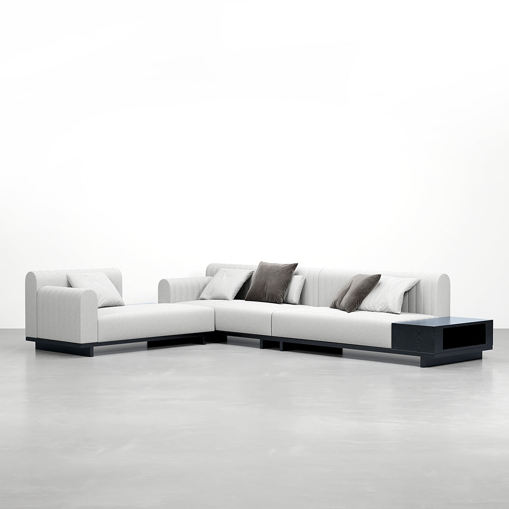 157" Cotton and Linen L-Shaped Sectional Sofa Modern Light Gray Sectional with Storage Side Table