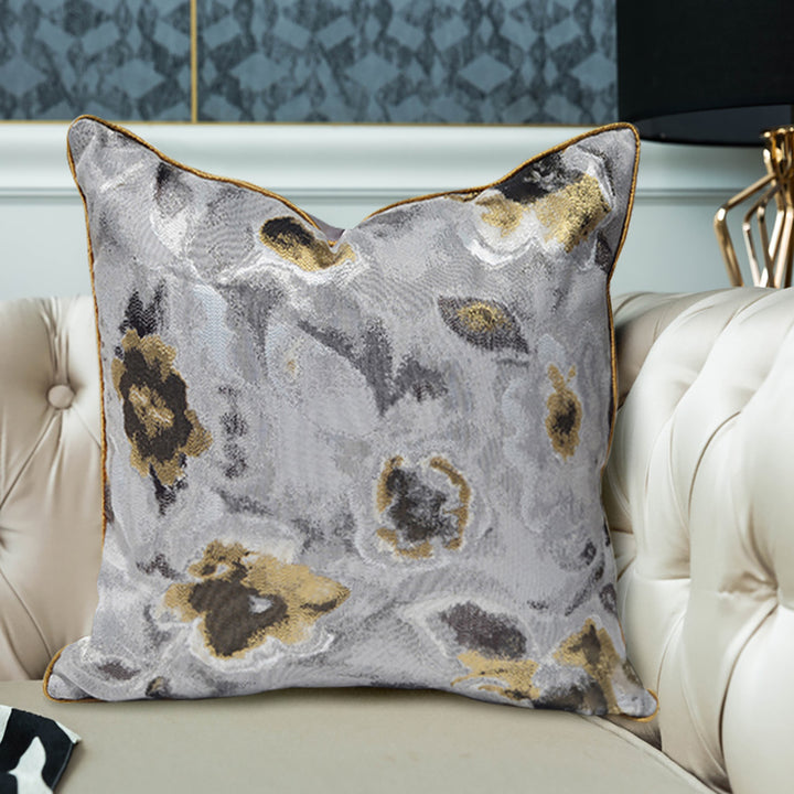 Gold Simulated Silk Abstract Geometric Bloom Pillowcase Grey Premium Pillow Cover