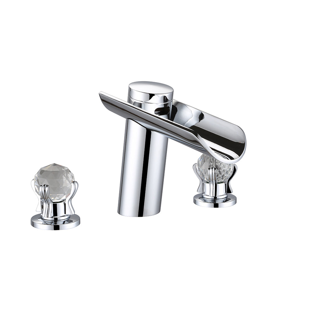 Morga Chrome Waterfall Bathroom 3 Hole Basin Tap with Crystal Handles