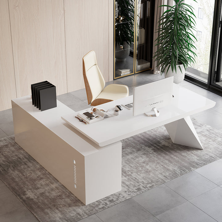 Modern White Large L-Shape Executive Desk with Drawers & Cabinet Right Hand Office Furniture (2000mm)