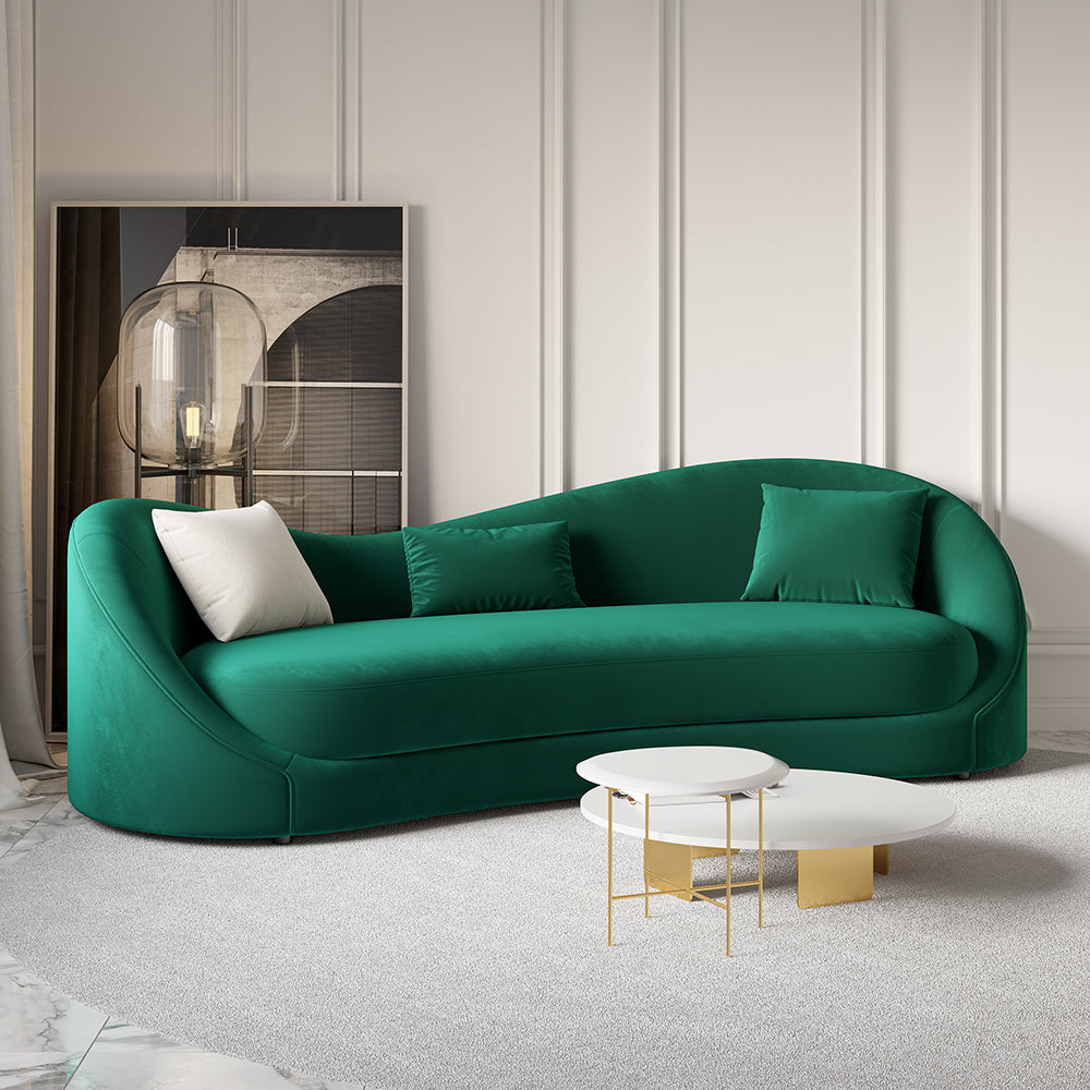 Luxury Green Velvet Upholstered Sofa 3-Seater Sofa Solid Wood Frame 2130mm Sofa