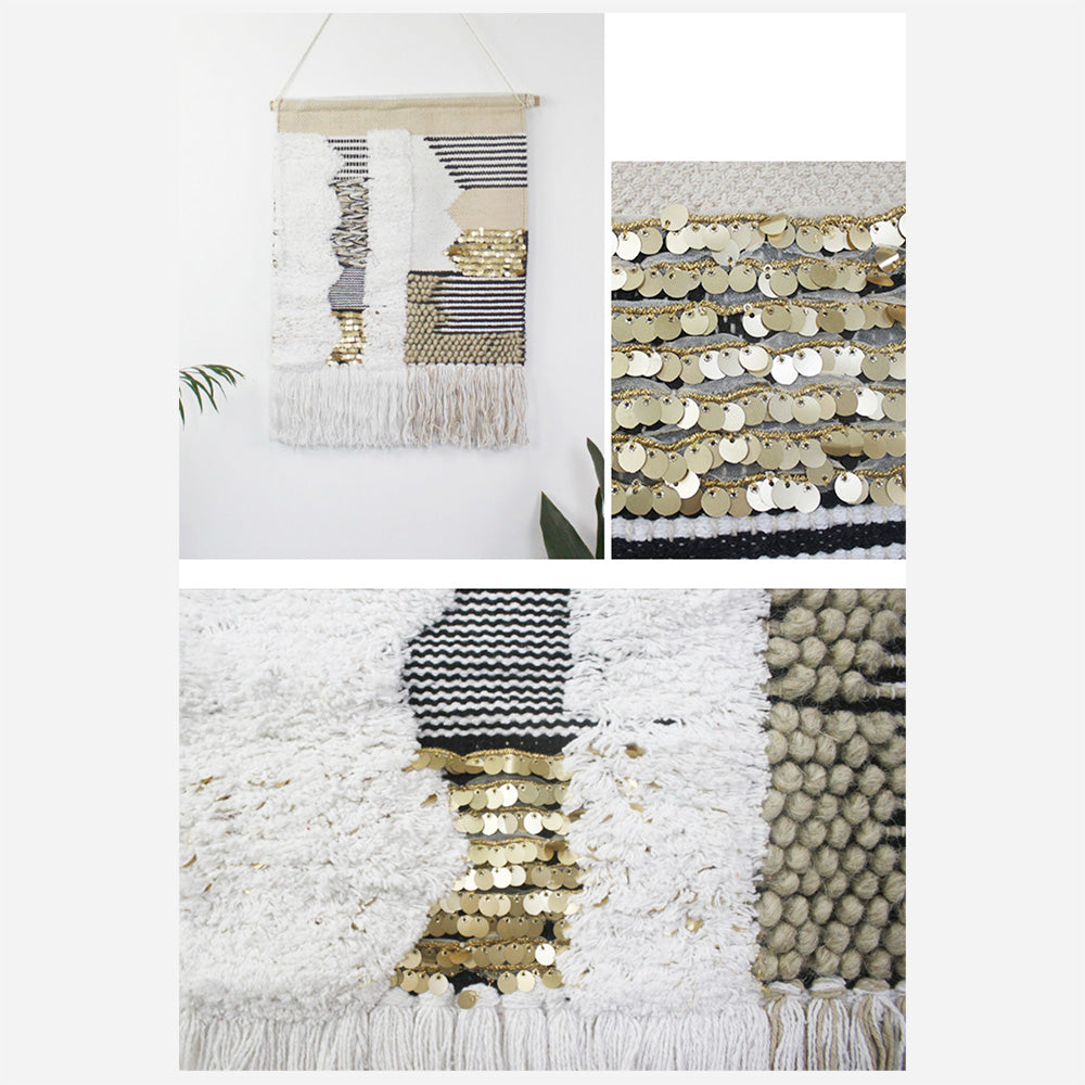 Modern Woven Black and Gold Blend Tapestry Macrame Wall Hanging