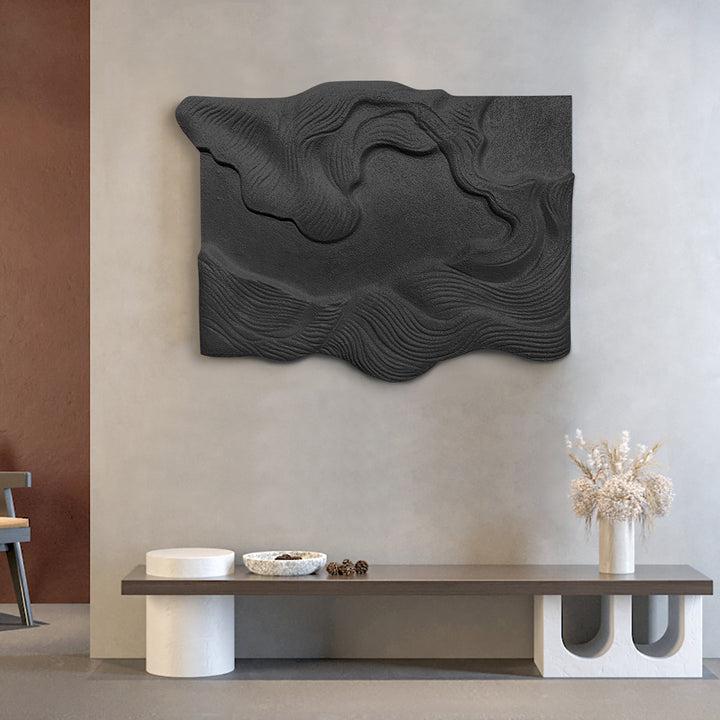 3D Black Sea Waves Texture Painting Art Modern Abstract Ocean Wall Decor Living Room 700mmW*500mmH*30mmW