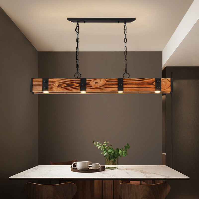 Rowen Rustic 4-Light LED Linear Rust Wood & Metal Island Pendant Light