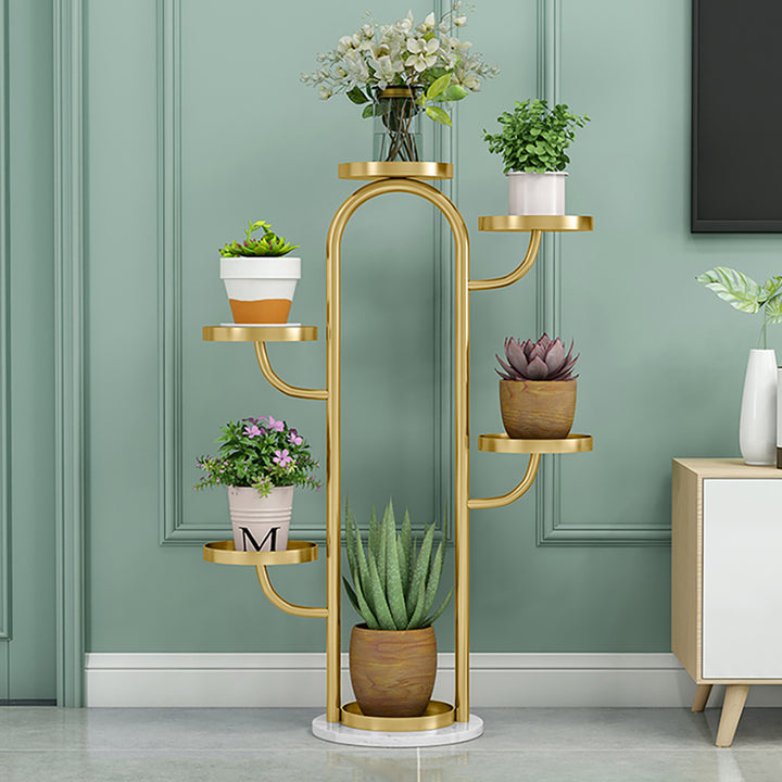 650mm/950mm Modern Tree-Shaped 4/6-Tiered Plant Stand in Gold (Set of 2) for Living Room