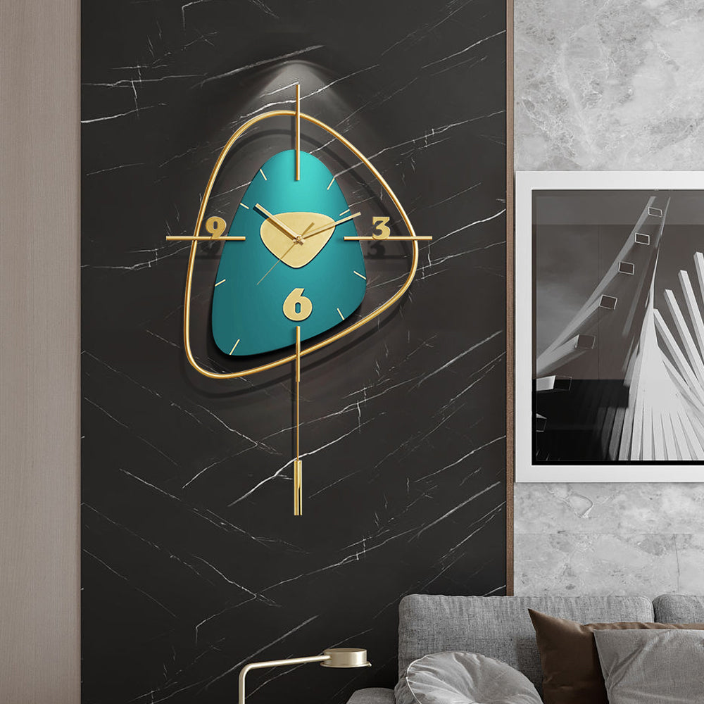 Dark Green & Gold Creative Scandinavian Wall Clock Metal Pendulum Mute Home Decor Clock