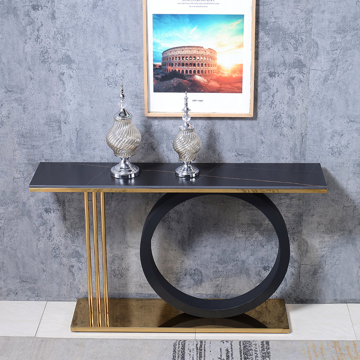 1400mm Post Modern Black Geometry Console Table Sintered Stone Top Stainless Steel Frame