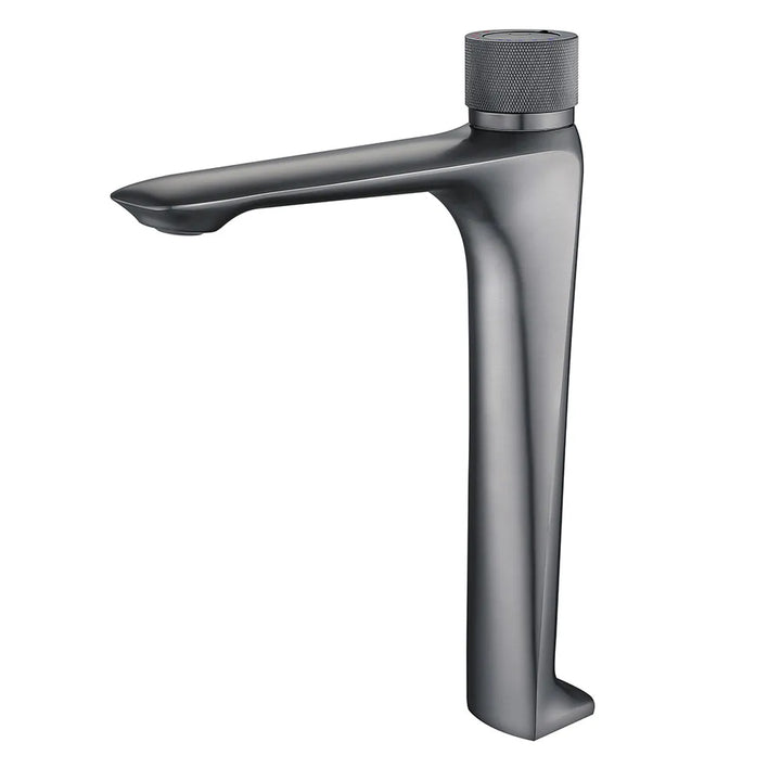 Gunmetal Grey Modern Bathroom Monobloc Tap Tall Basin Mixer Tap with Press Button