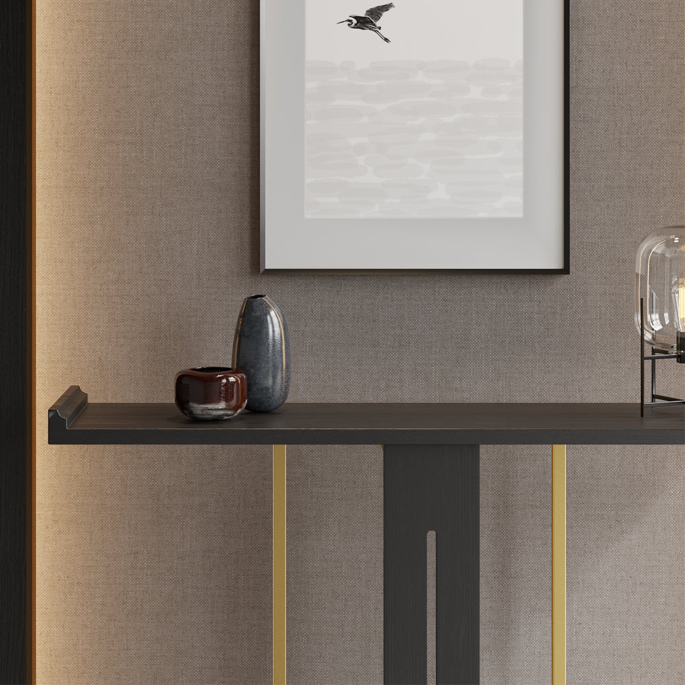 1000mm Narrow Console Table for Hallway Foyer Black Solid Wood & Gold Metal in Small