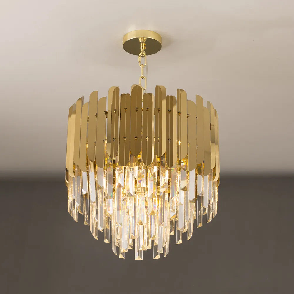 Kitoney Modern Brass 7-Light Tiered Crystal Chandelier for Living Room and Dining Room