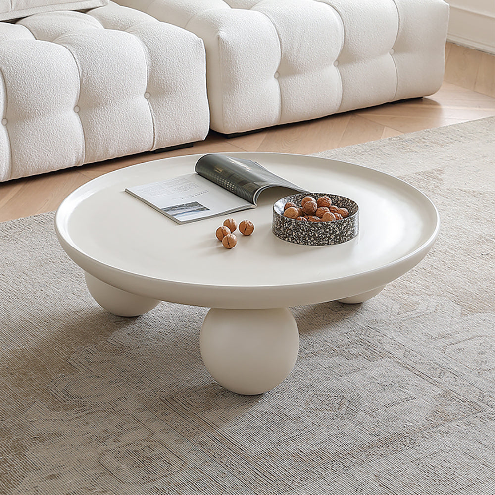 800mm Modern Round White Block Coffee Table with Spherical Legs