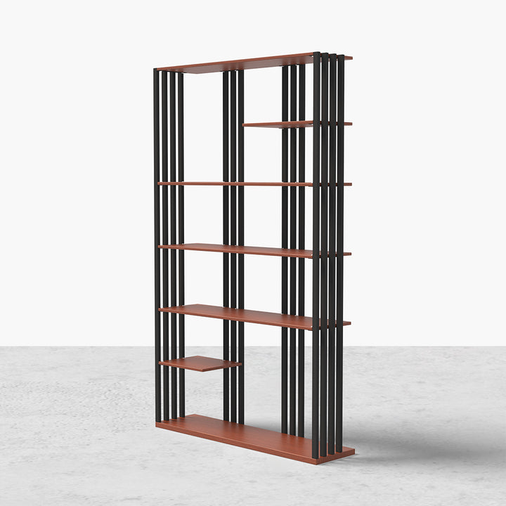 2000mm Industrial Black Walnut Etagere Bookshelf Display Shelving Tall Book Shelf in Ste