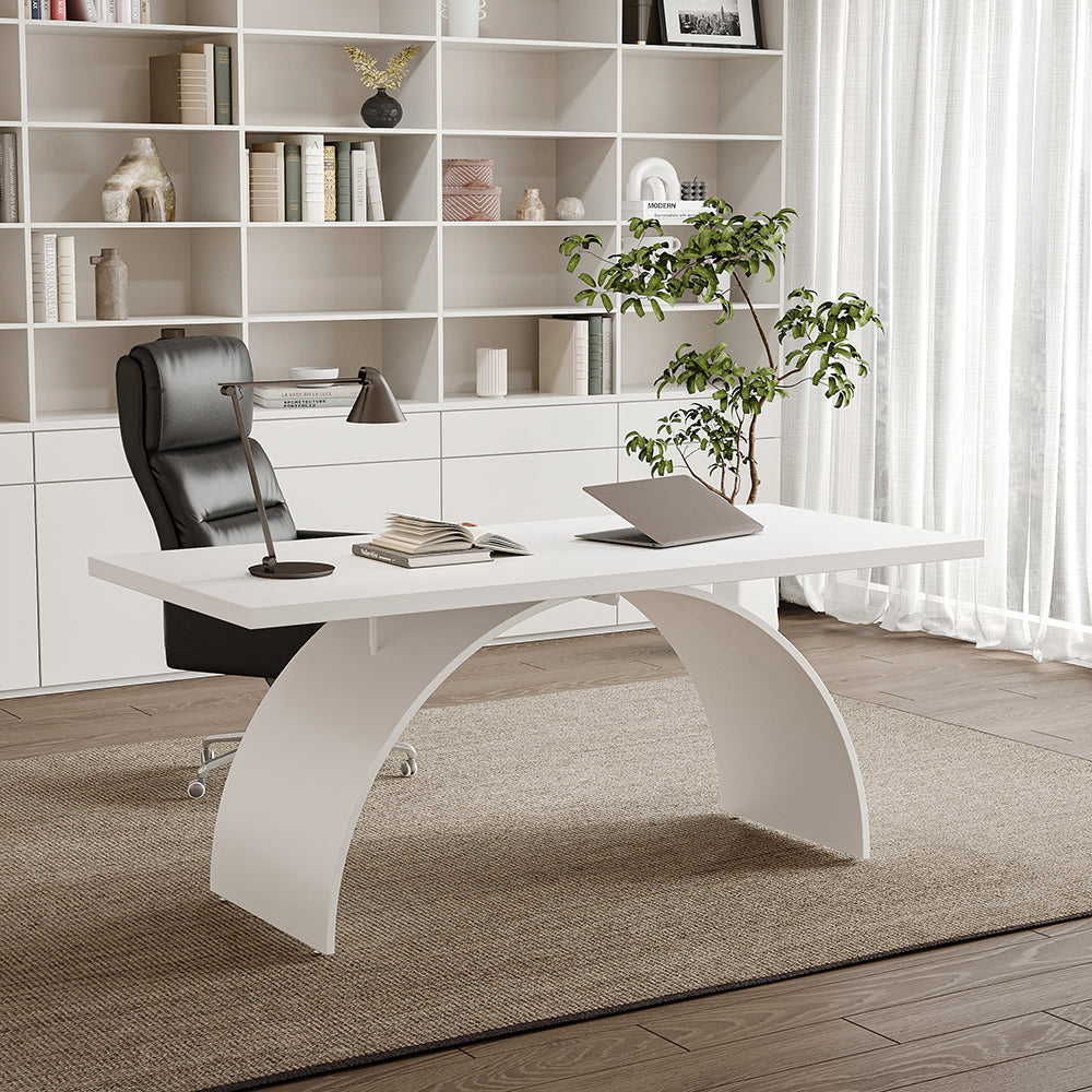 Modern White Rectangular Writing Desk Solid Wood Metal Base Office Desk (1800mm )