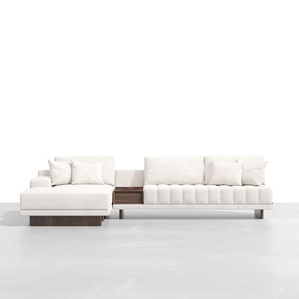 126" L-Shaped White Modular Sectional Sofa Channel Tufted Chaise with Ottoman & Storage