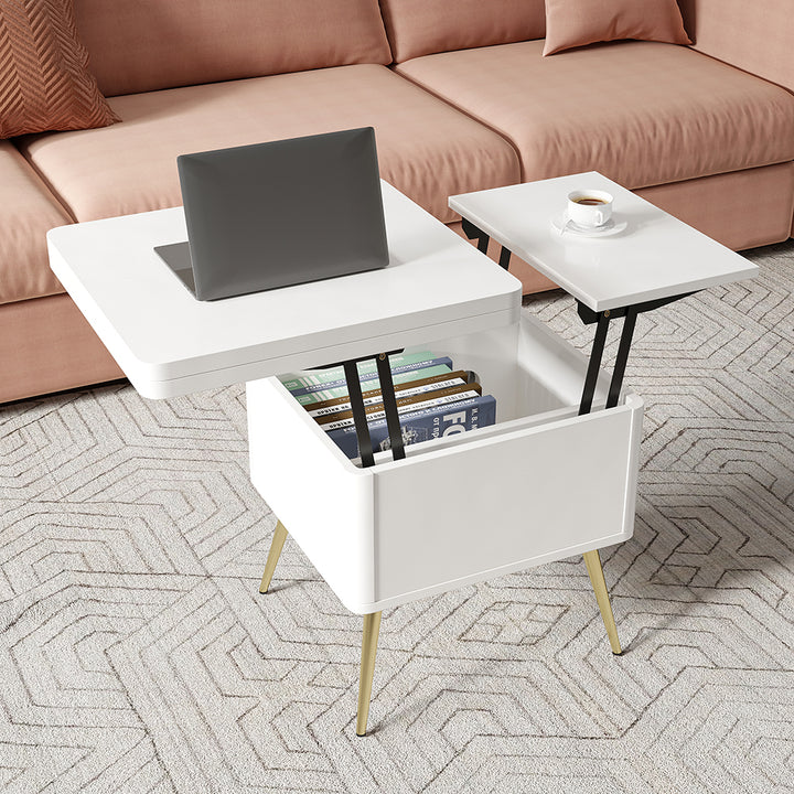 Modern Multi-functional Coffee Table Extendable with Storage & Lift Top in White