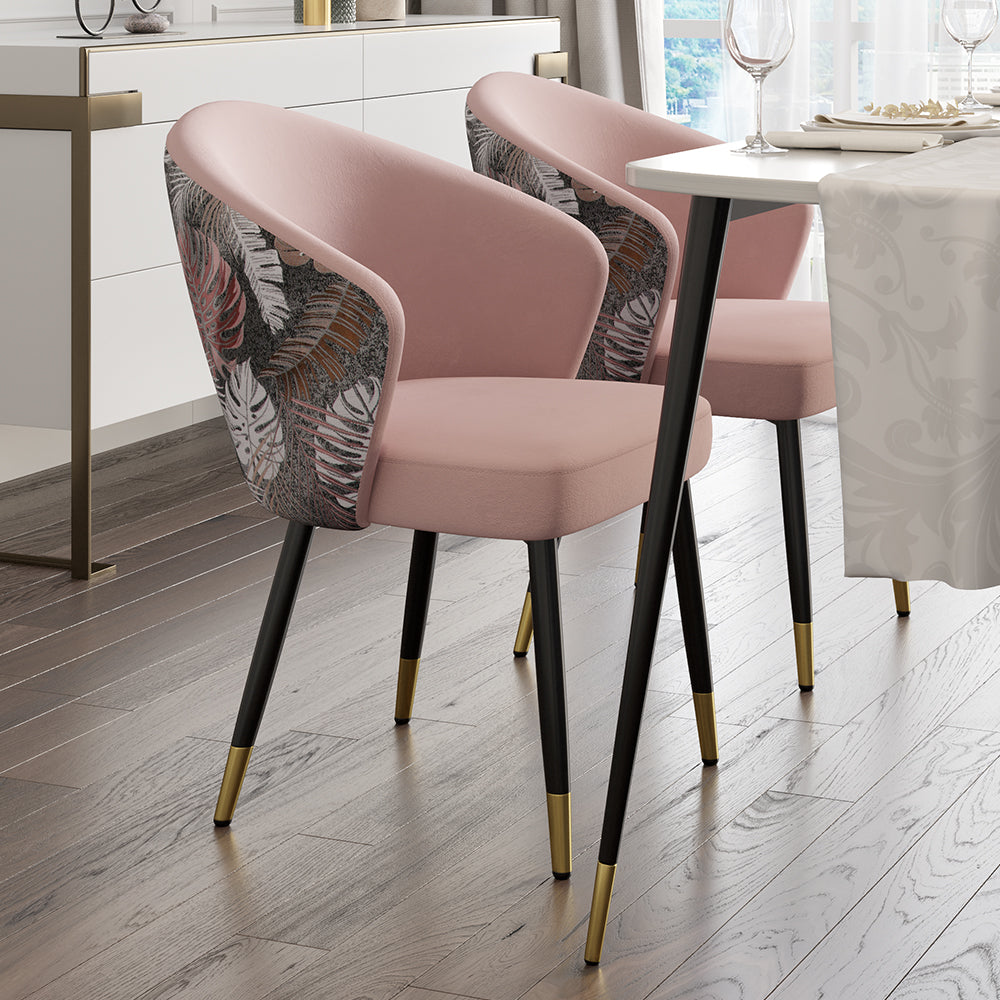 Set of 4 Modern Velvet Dining Chairs Upholstered Pink Dining Room Chairs with Arm