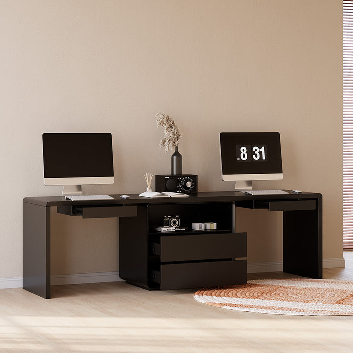 2400mm Two Person Double Computer Desk Modern Black Retangular Office Desk with 4 Drawers & 1 Cabinet