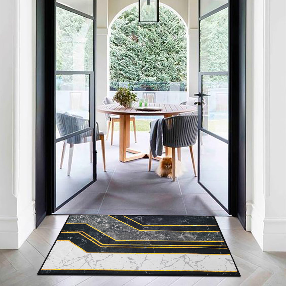 2PCS Morden Geometry Marble Non-slip Front Door Mat Washable Entryway Rug Set