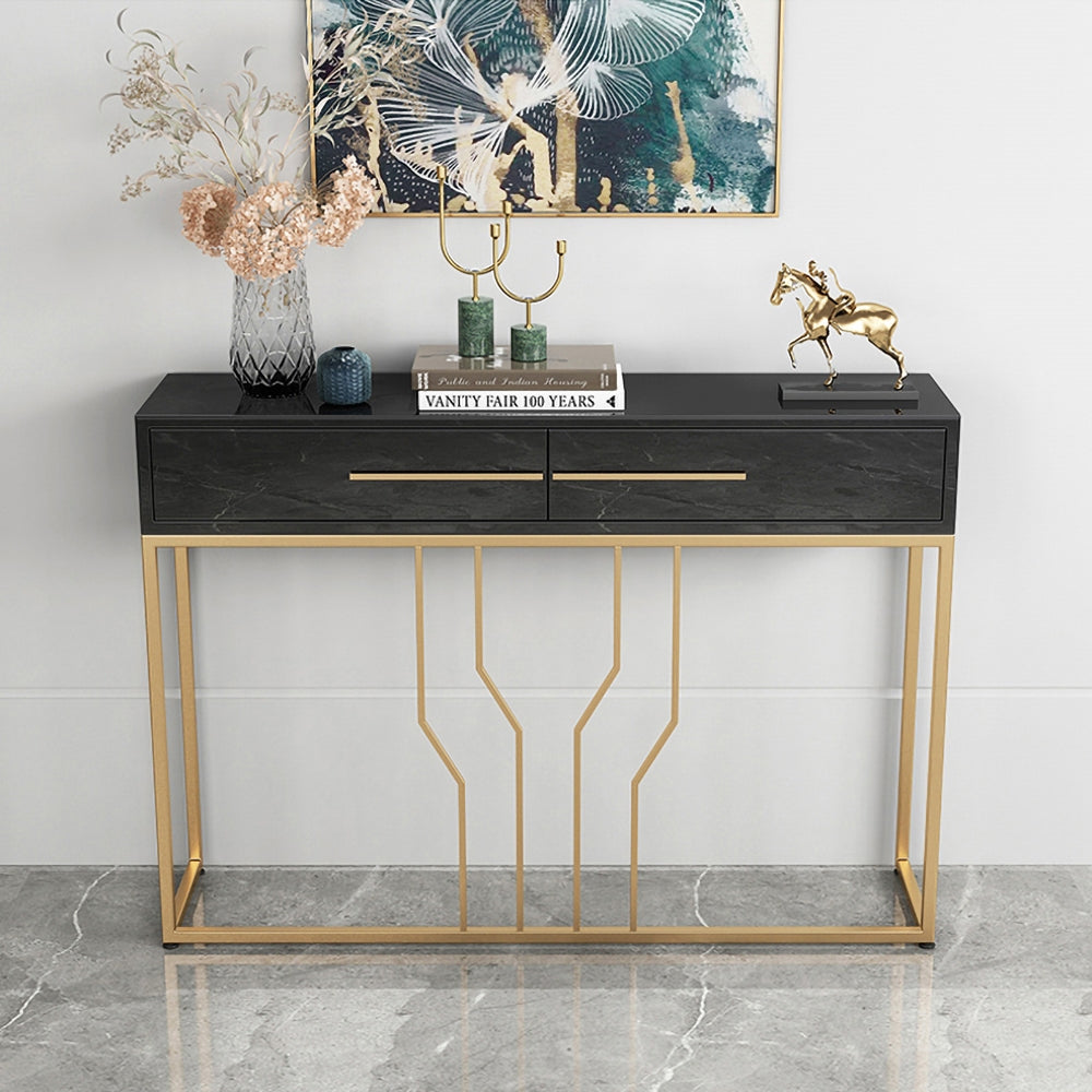 800mm Modern Narrow Black Console Table with Storage Wood Entryway Table with Drawers