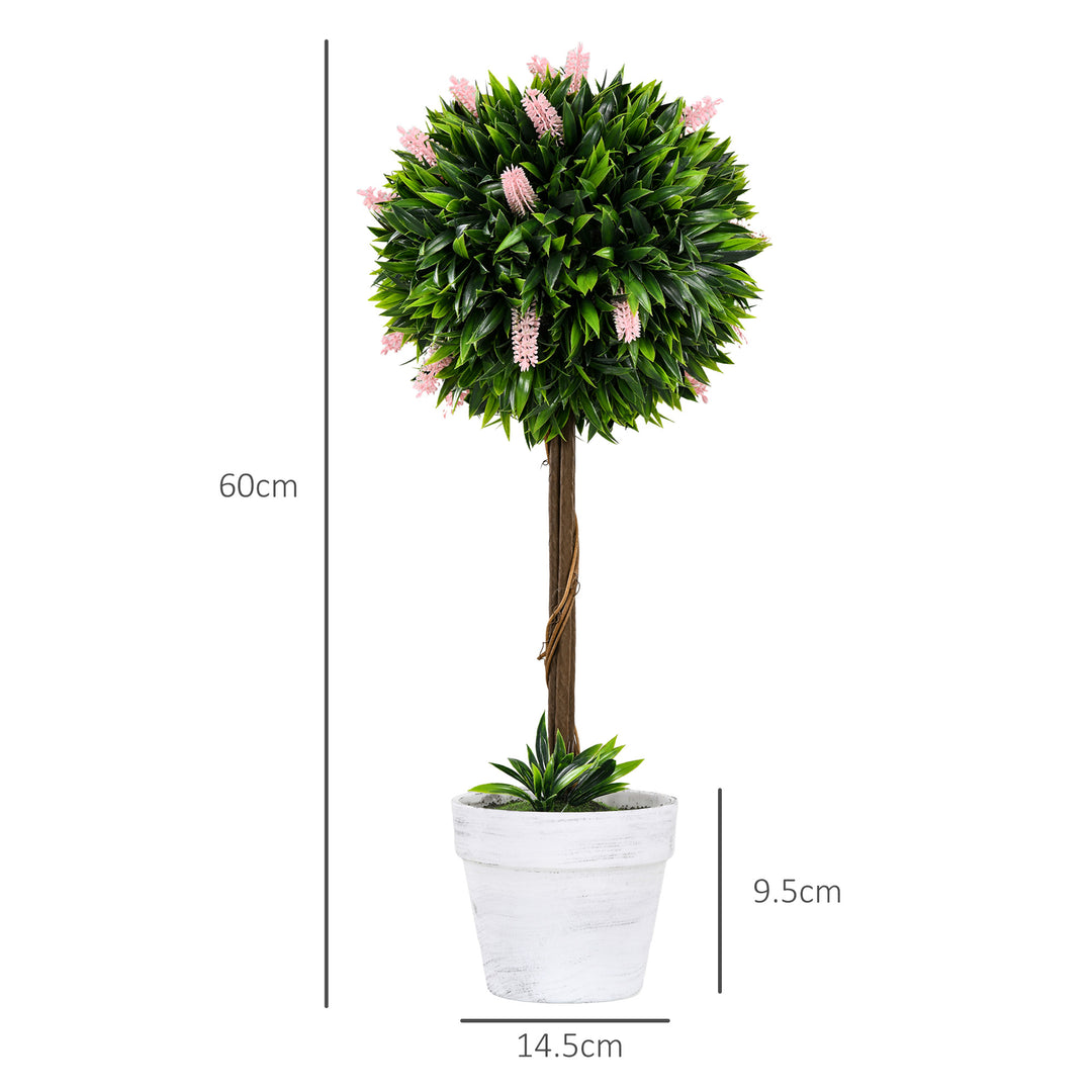 Set of 2 Decorative Artificial Plants Ball Trees with Flower for Home Indoor Outdoor Decor