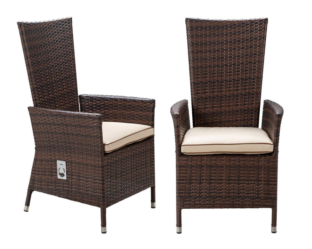 Reclining Rattan Garden Chair in Brown - Cambridge - Rattan Direct