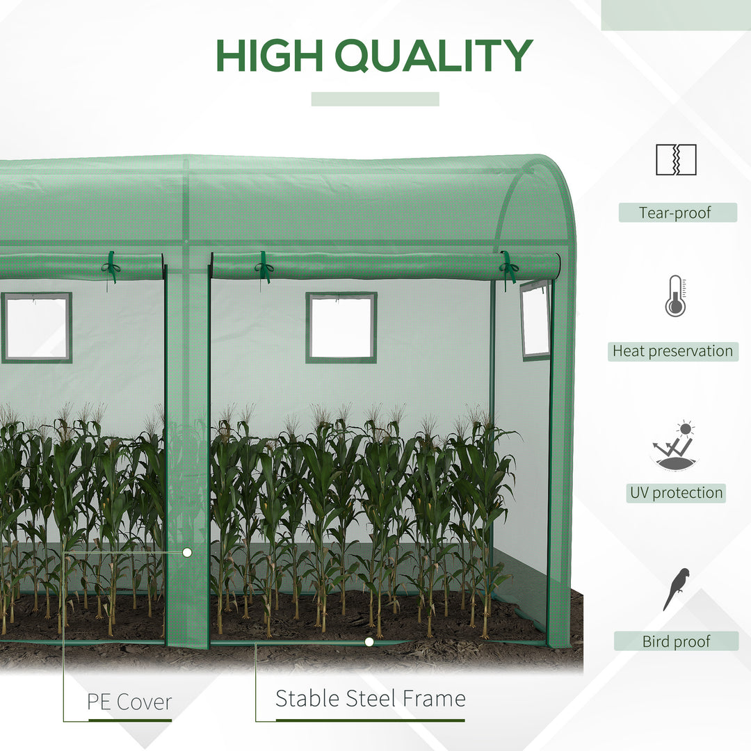 Garden Plant Tomato Growth Greenhouse W/ Double Doors & 4 Windows PE Cover Steel Frame Green