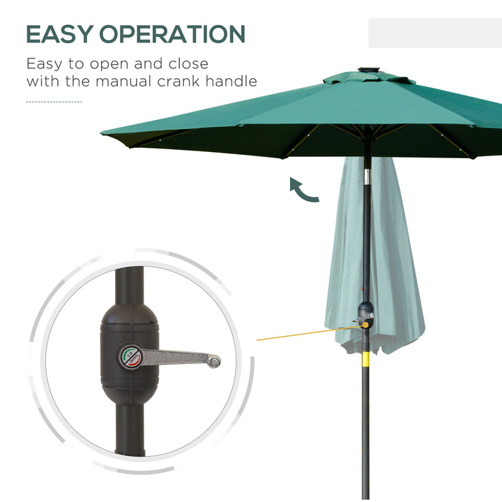 Waterproof LED Patio Parasol: 2.7m Tilting Umbrella with Crank & 8 Ribs