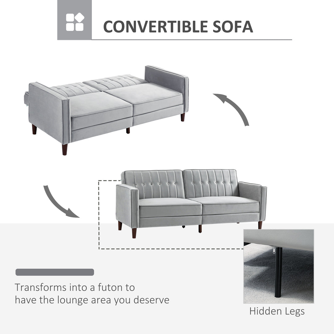 Modern Convertible Sofa Futon Velvet-Touch Tufted Couch Compact Loveseat with Adjustable Split Back