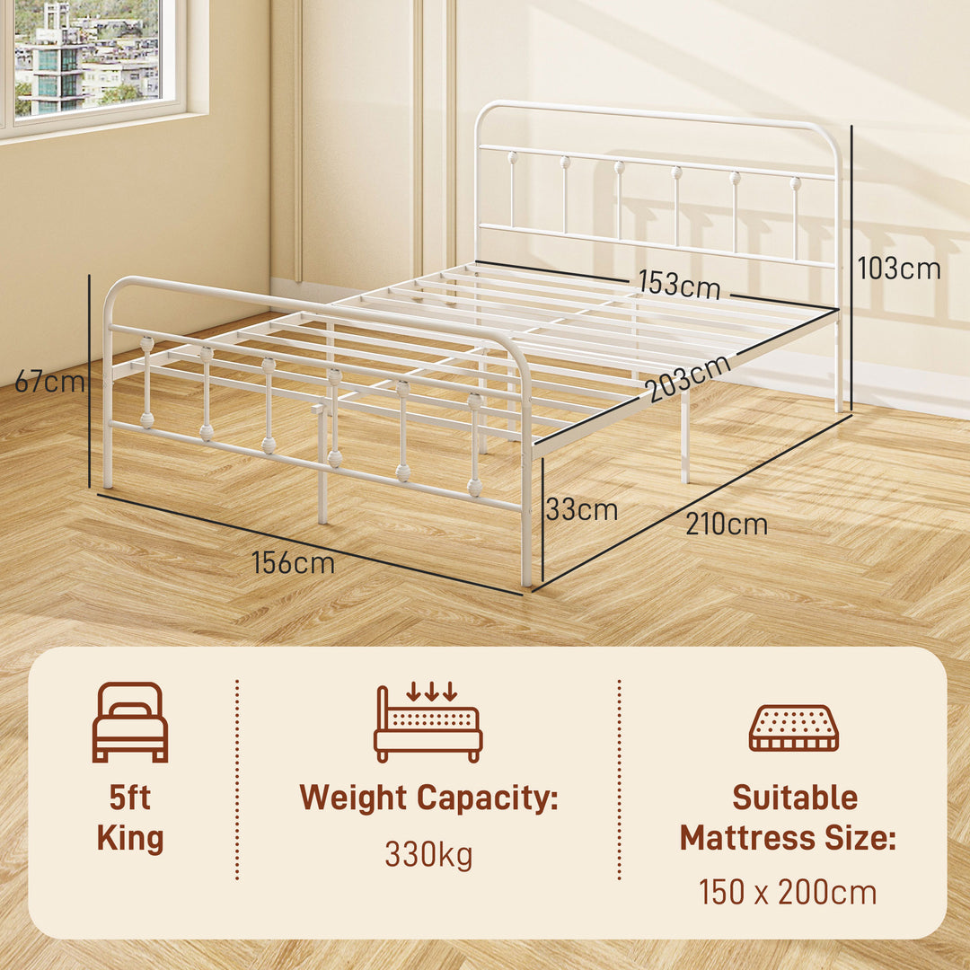 5ft King Platform Bed Frame with Underbed Storage Tall Headboard Steel Slat No Box Spring Needed Easy Assembly White