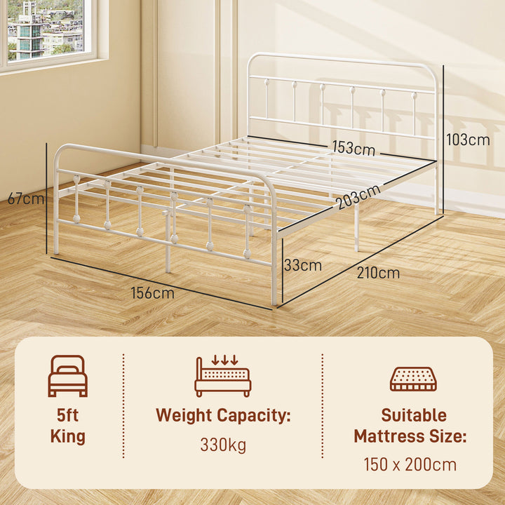 5ft King Platform Bed Frame with Underbed Storage Tall Headboard Steel Slat No Box Spring Needed Easy Assembly White