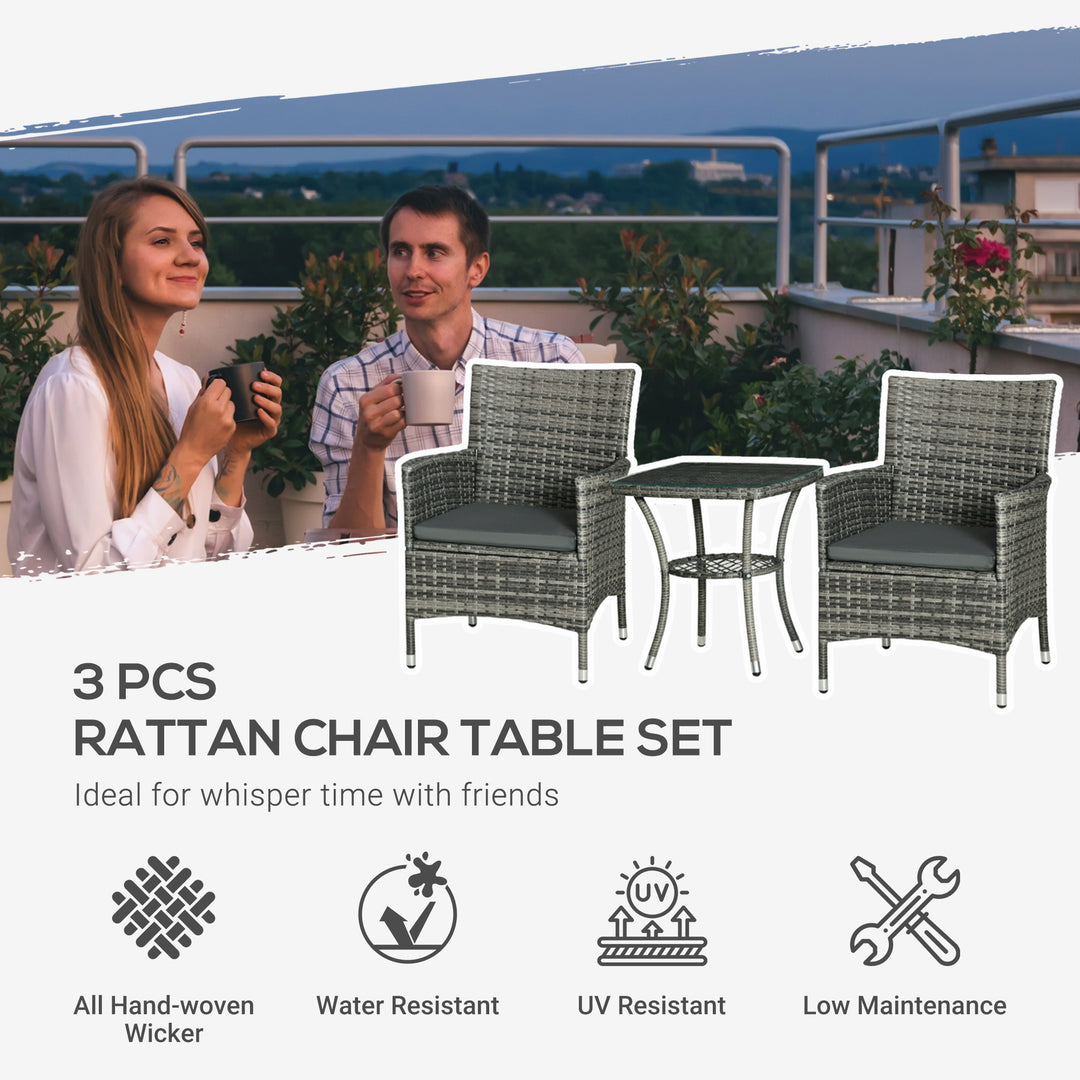 3 PCs Rattan Garden Bistro Set with Cushions Patio Weave Companion Chair Table Set Conservatory