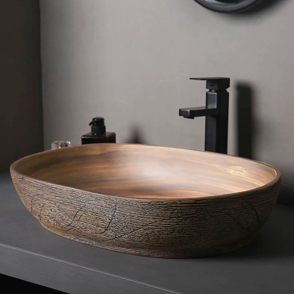 Ceramic Oval Bathroom Vessel Sink Retro Washbasin