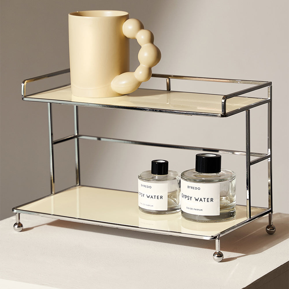 Modern 2-Tier Acrylic Storage Shelf Cream Storage Rack with Open Storage