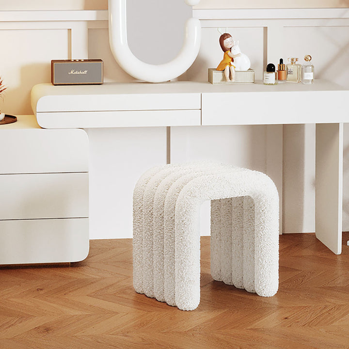 Modern White Teddy Velvet Vanity Stool Backless Makeup Accent Chair