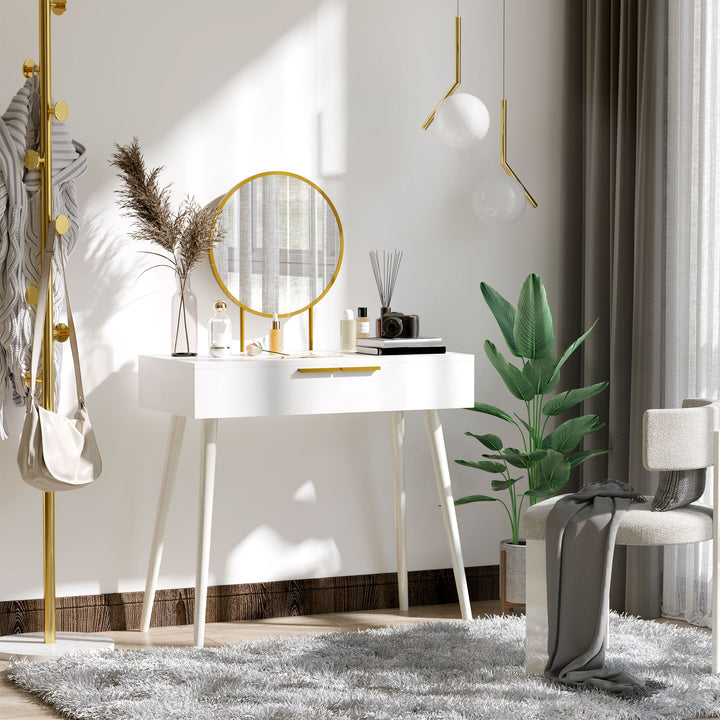 Modern Dressing Table with Round Mirror