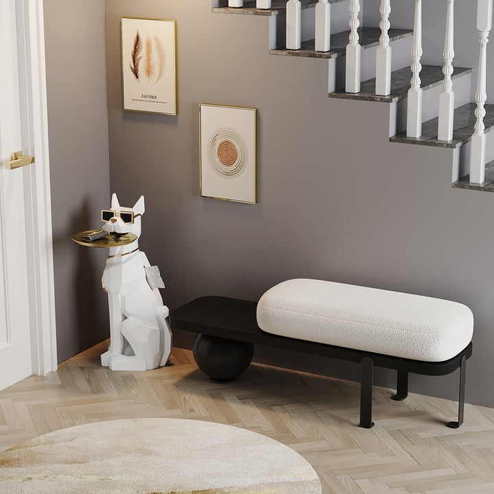 Homary Modern White Resin Dog Sculpture Cute End Side Table with Metal Storage Tray Tissue Box