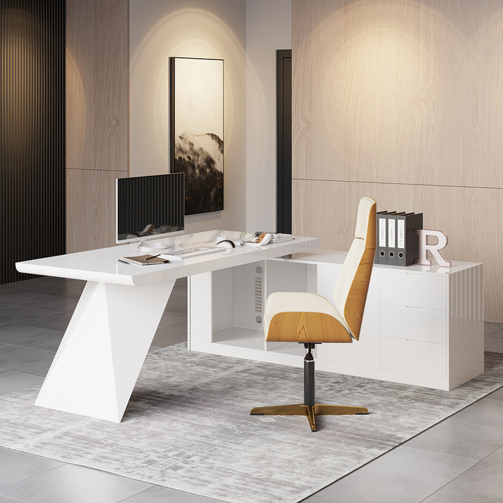 Modern White L-Shape Executive Desk Drawers & Cabinet Home Office Desk Right Hand (1800mm)