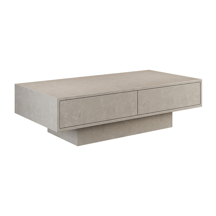 Japandi Rectangle Concrete Grey Coffee Table with 2 Drawers & Open Storage