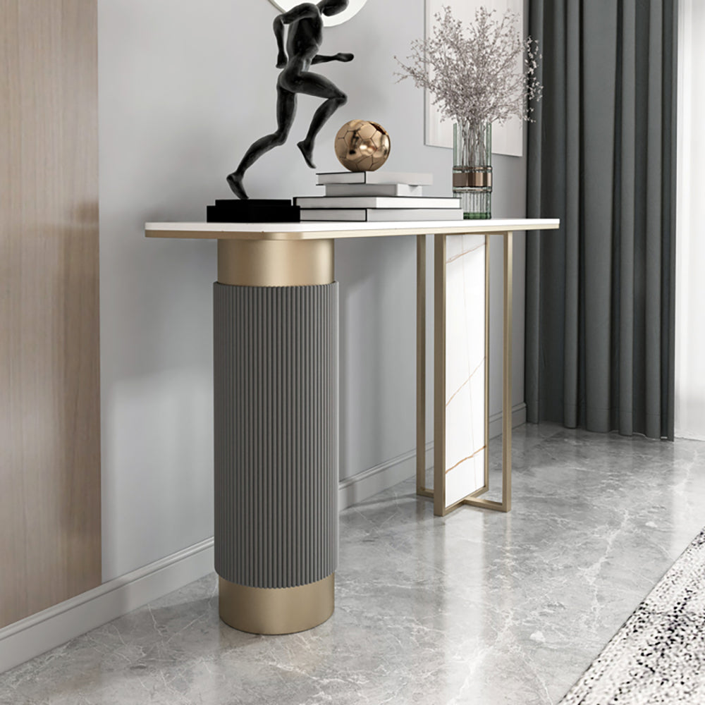 Modern White Gold Entryway Console Table Sintered Stone Top