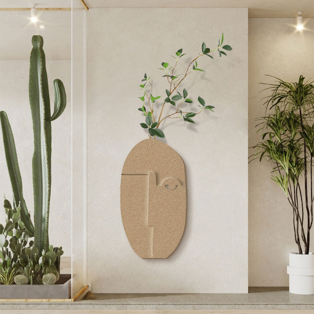 3D Abstract Natural Sandstone Handmade Sculpture with Faux Plants Painting Wall Decor