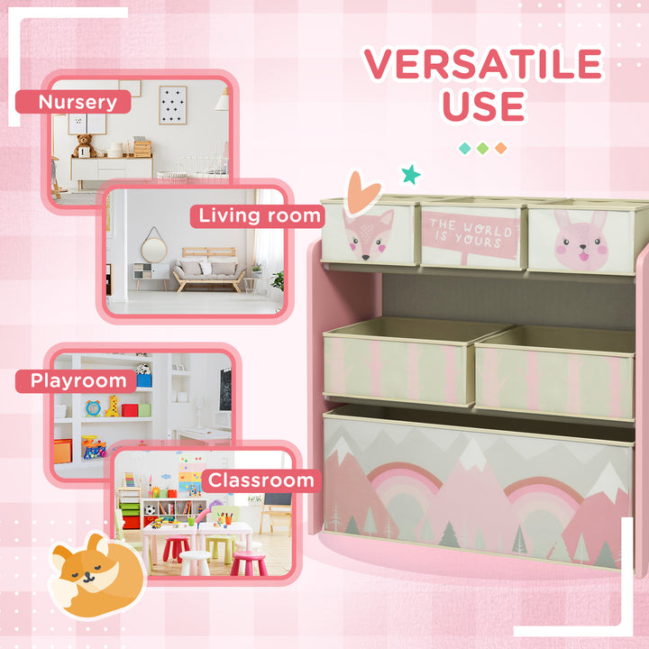 Children's Toy Storage Unit with 6 Fabric Bins