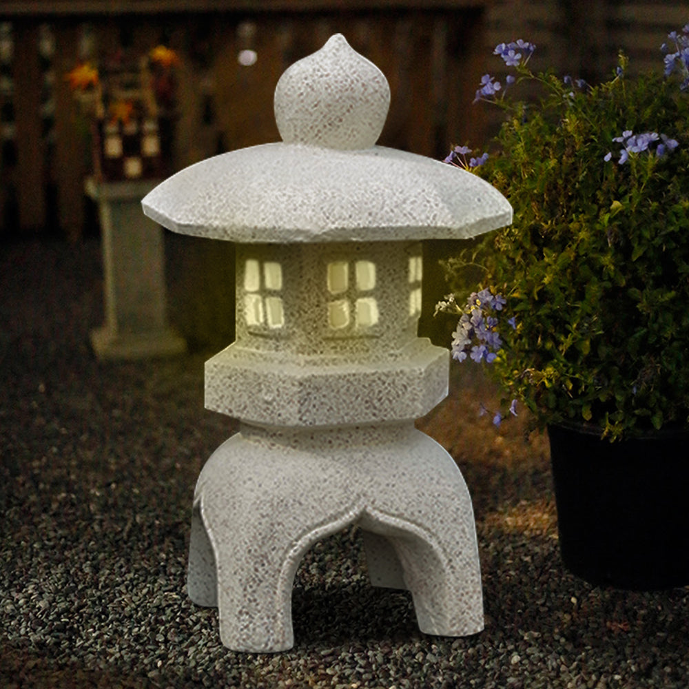 Outdoor Garden Geometric Japanese Solar Lantern Sculpture Statue Asian Decor in White