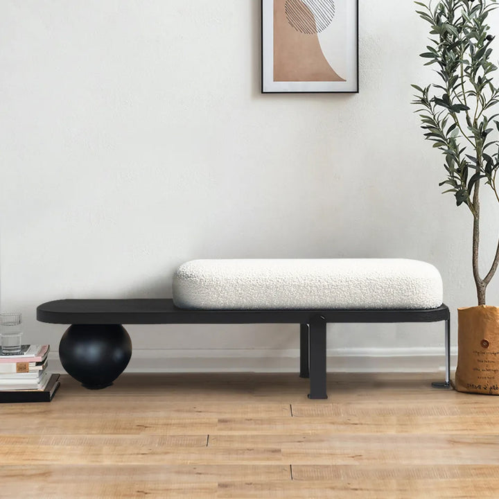 Modern Style Entryway Bench with Abstract Metal Legs Furniture Bench in White & Black (1200mm Wide)