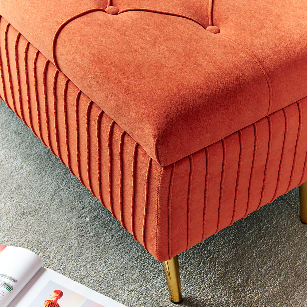 Modern Velvet Storage Bench Flip Top in Orange